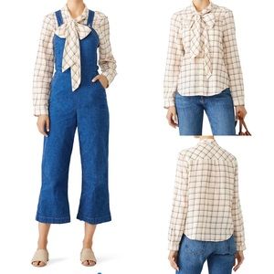 Joie Plaid Hina Bow Shirt Size Large